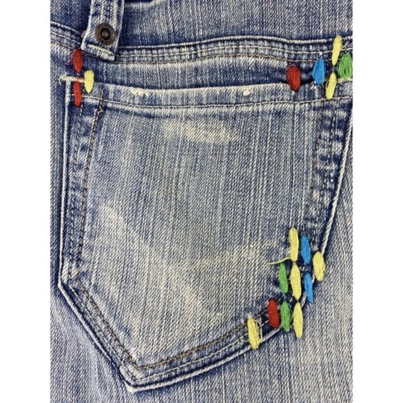 Soundgirl‎ Mini Skirt Hearts Red Blue Yellow Green Distressed Frayed Hem  Size 1 - Picture 4 of 4